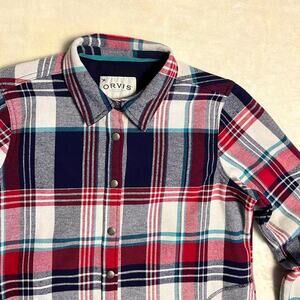 Orvis Snap Up Shacket Women's Large Fleece Lined Flannel Jacket Teal Purple